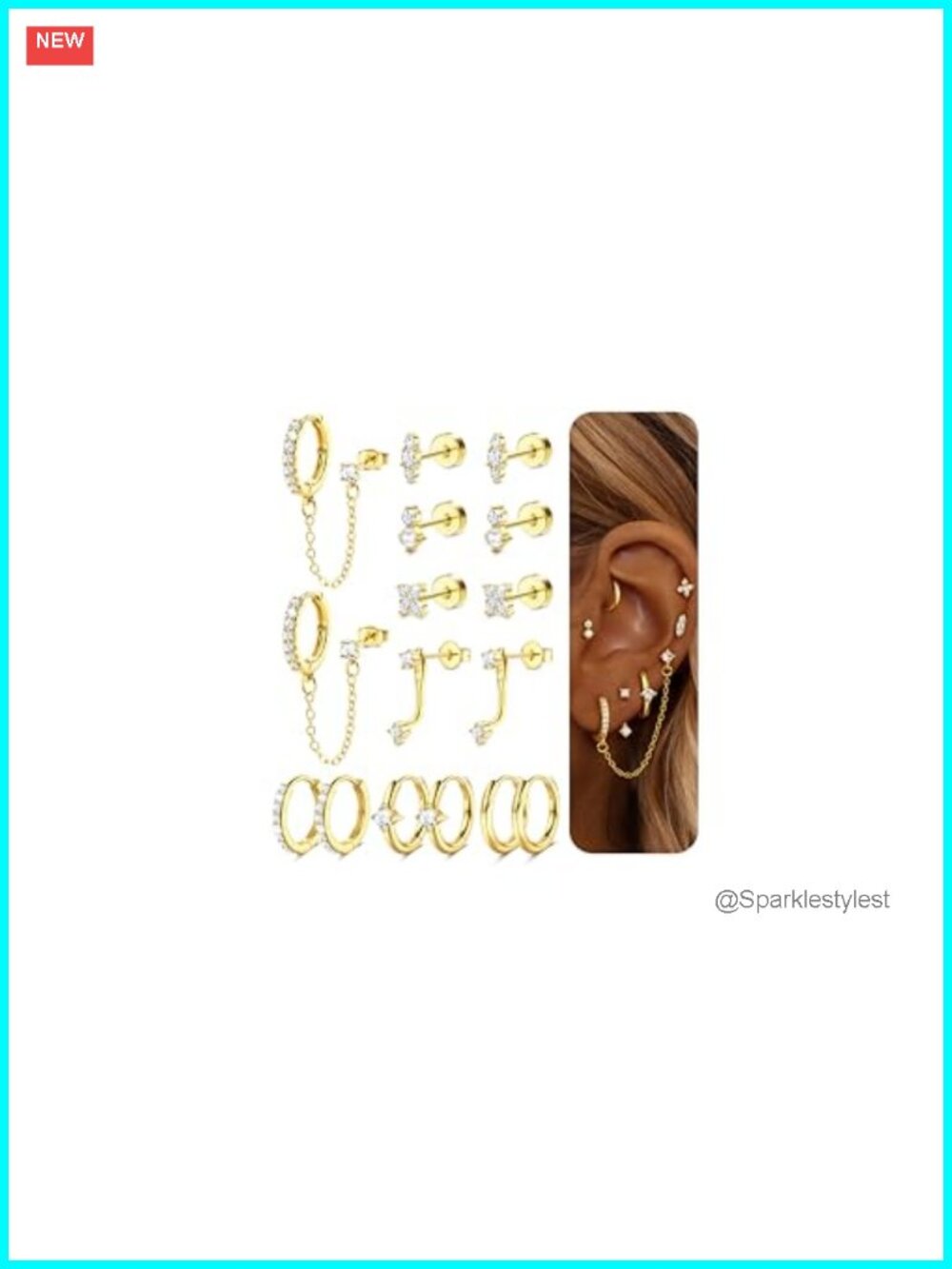 Flat Back Stud Earrings Set Hypoallergenic Stainless Steel 14K Gold Plated
